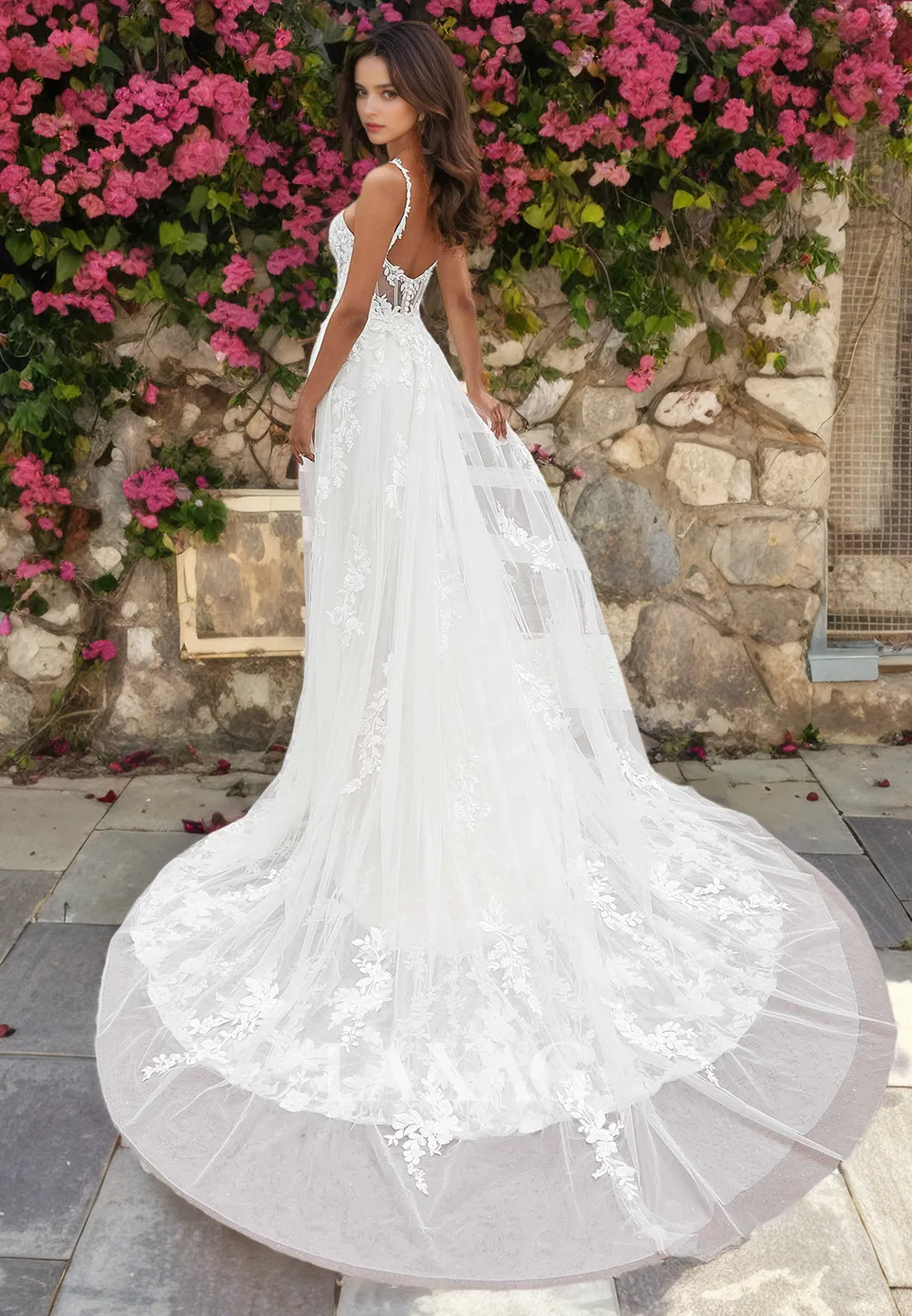 A-Linie Straps Open Back Lace Tulle Mermaid Wedding Dress with Train