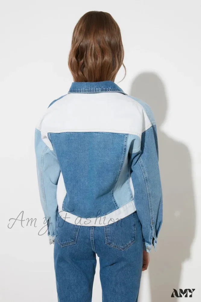 Amy Fashion - Block Denim Winter Warm Coat