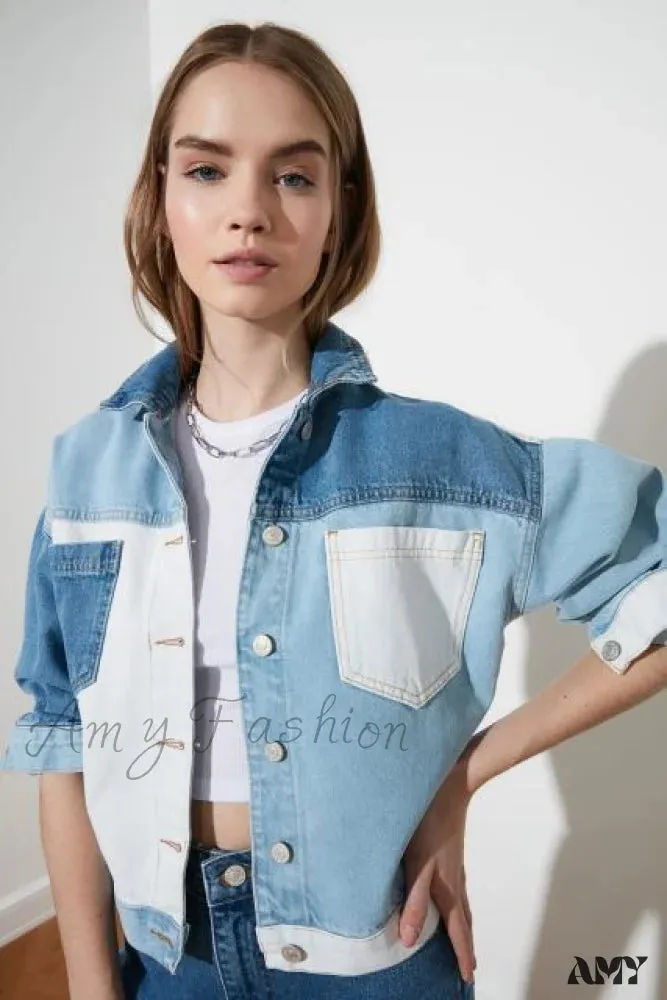 Amy Fashion - Block Denim Winter Warm Coat