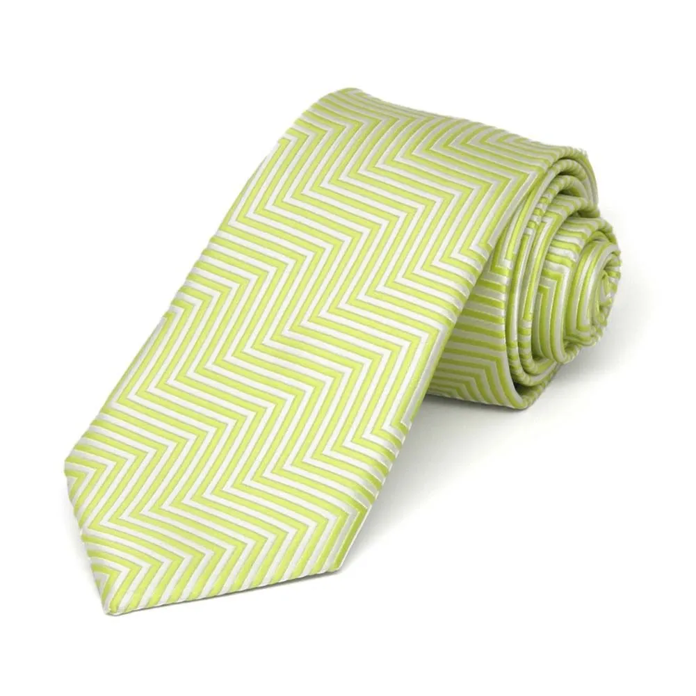 Apple Green Kimberly Chevron Striped Slim Necktie, 2.5" Width