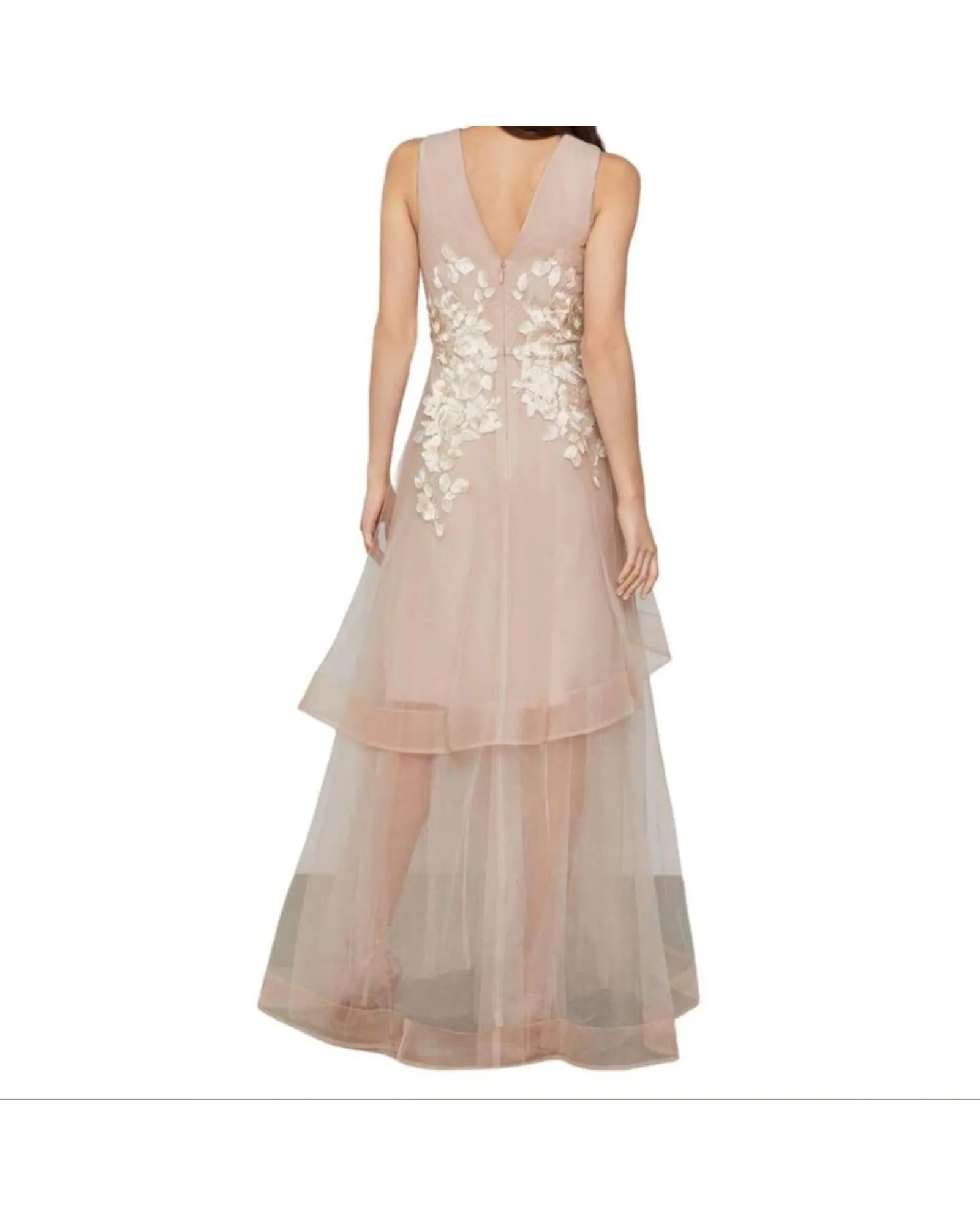 BCBGMAXAZRIA Floral Embroidered Tulle Gown Blush