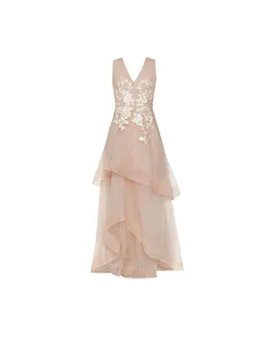 BCBGMAXAZRIA Floral Embroidered Tulle Gown Blush