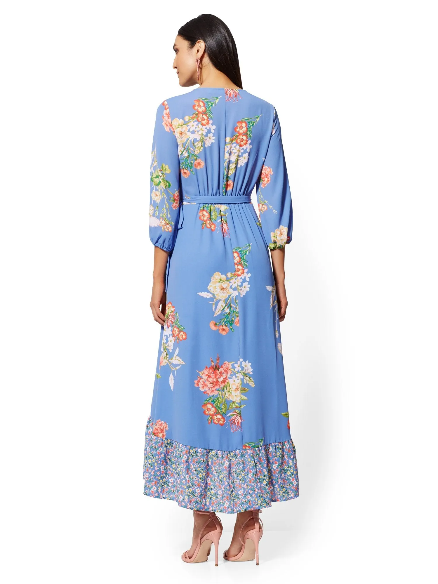 Blue Floral Wrap Maxi Dress