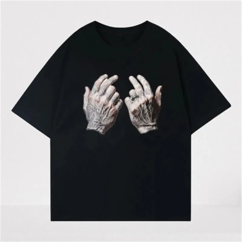 Bonsir Summer Men Trendy Tattood Hands Print Tees Harajuku Gothic Short Sleeve Loose T-shirt Y2K Man Casual Streetwear Cotton Tops