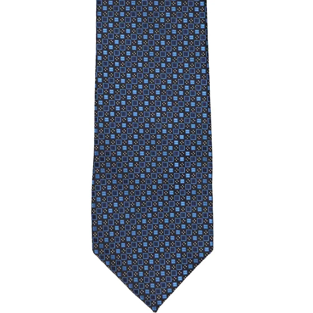 Brilliant Blue Marie Square Pattern Extra Long Necktie