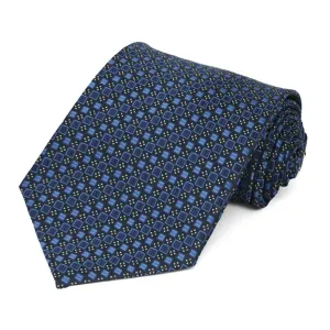 Brilliant Blue Marie Square Pattern Extra Long Necktie