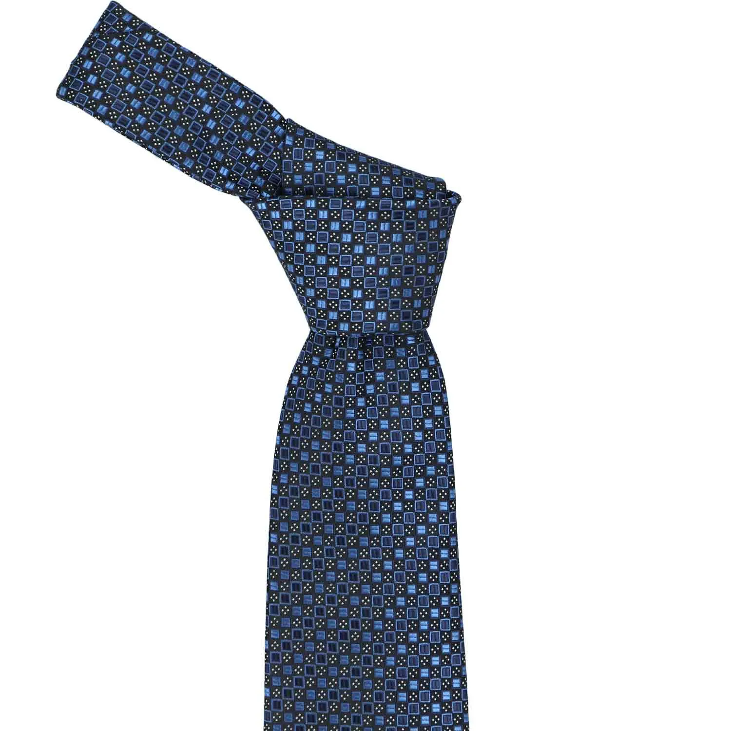 Brilliant Blue Marie Square Pattern Extra Long Necktie