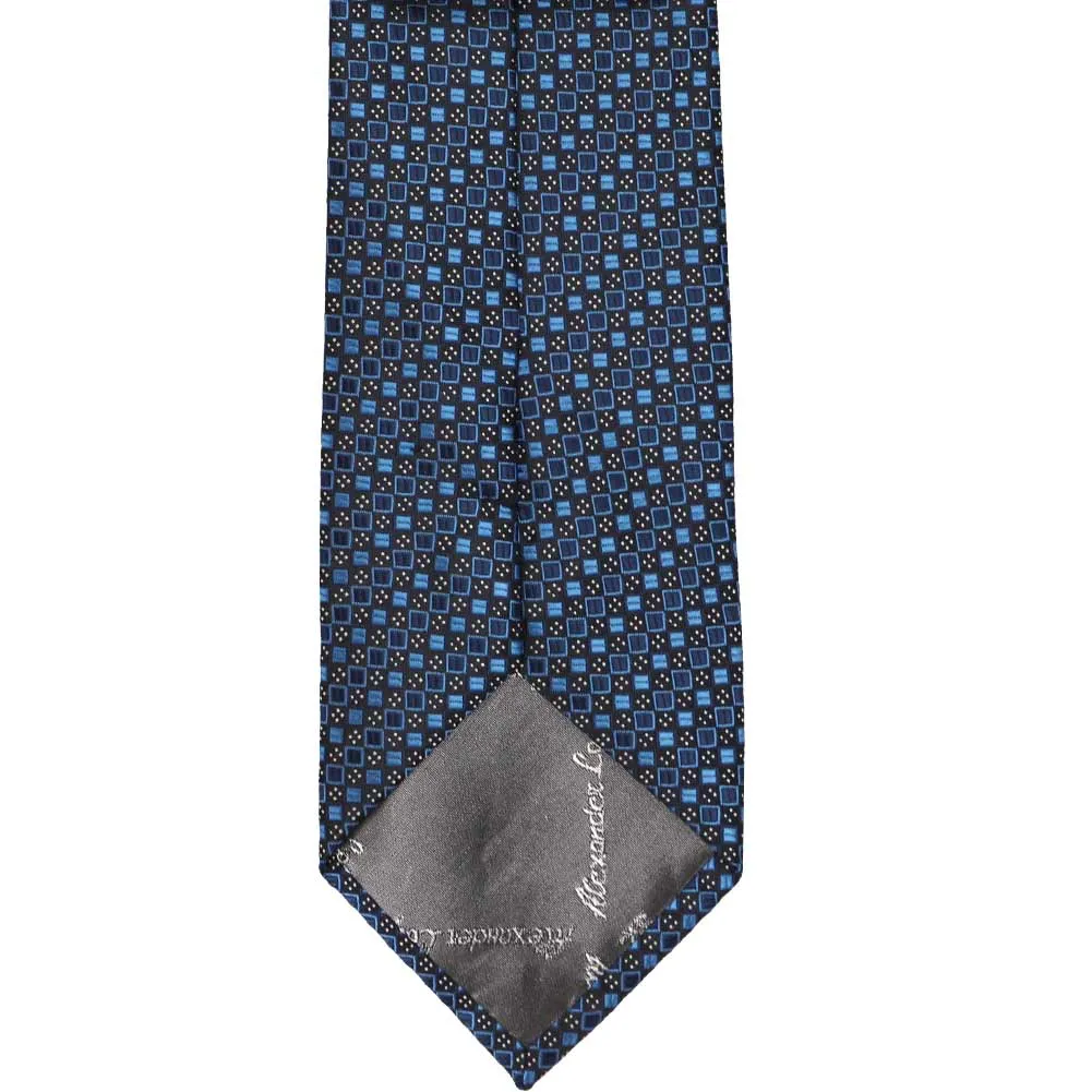 Brilliant Blue Marie Square Pattern Extra Long Necktie