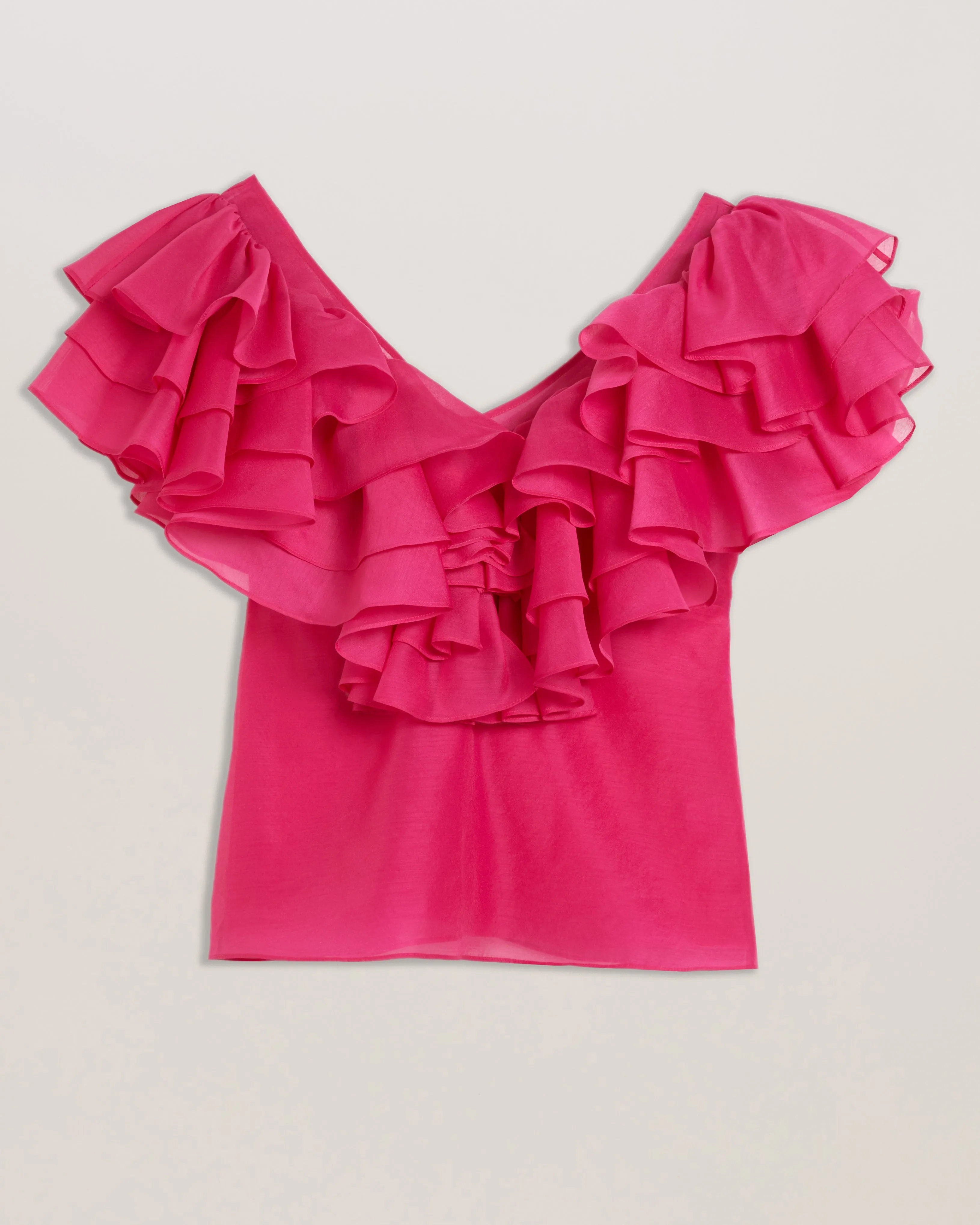 Calonda Oversized Ruffle V Neck Top Fuchsia