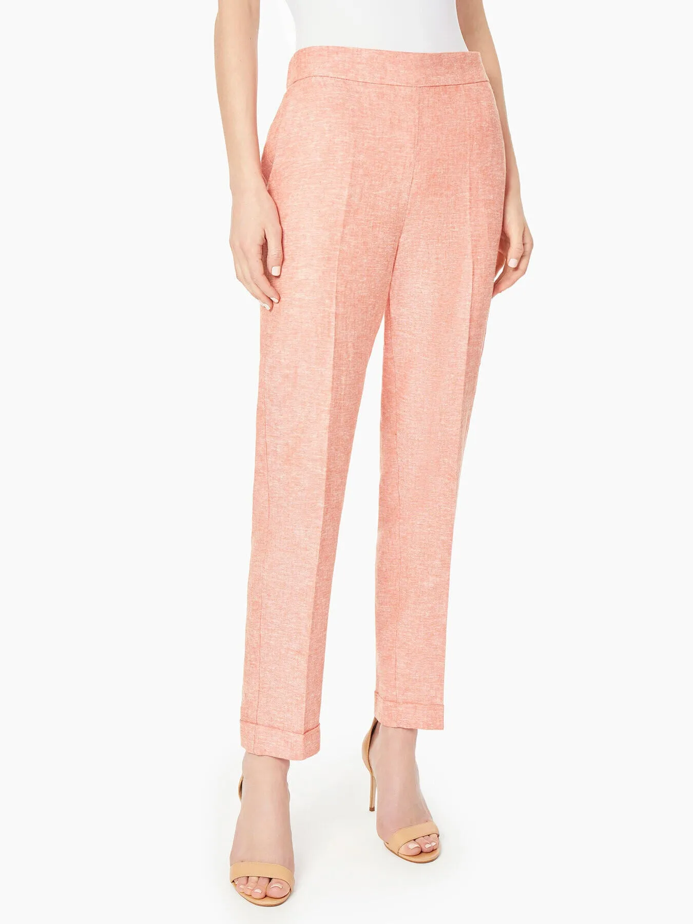 Cross Dye Linen Blend Cuffed Ankle Pants