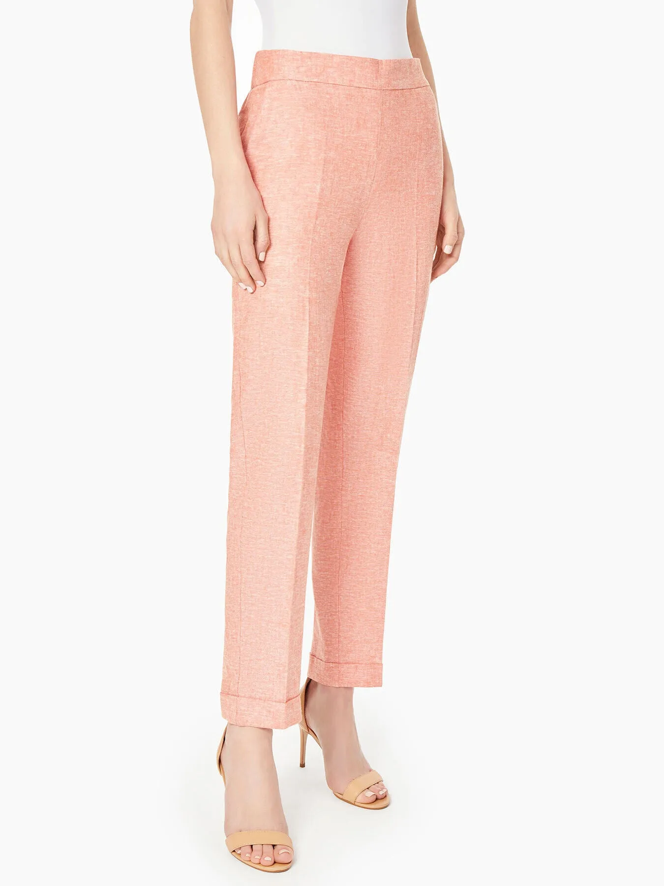 Cross Dye Linen Blend Cuffed Ankle Pants