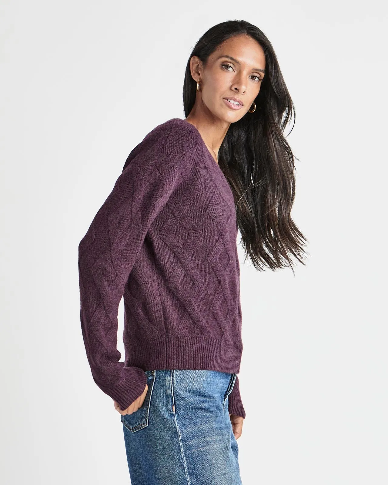 Diamond Cable V-Neck Sweater