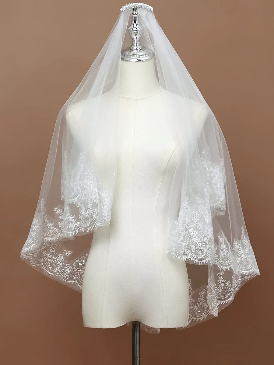 Double Tier Lace Applique Tulle Wedding Bridal Veil