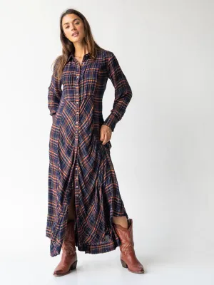 Hailee Maxi Dress - Navy Orange Plaid