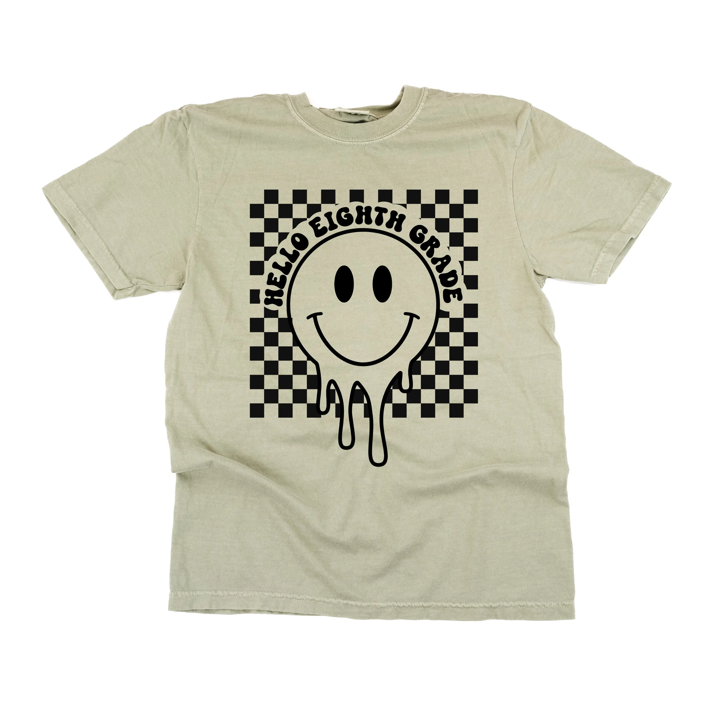 Hello Eighth Grade - Checker Smiley - SHORT SLEEVE COMFORT COLORS TEE