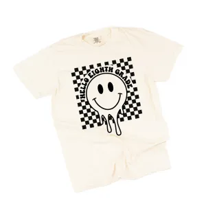 Hello Eighth Grade - Checker Smiley - SHORT SLEEVE COMFORT COLORS TEE