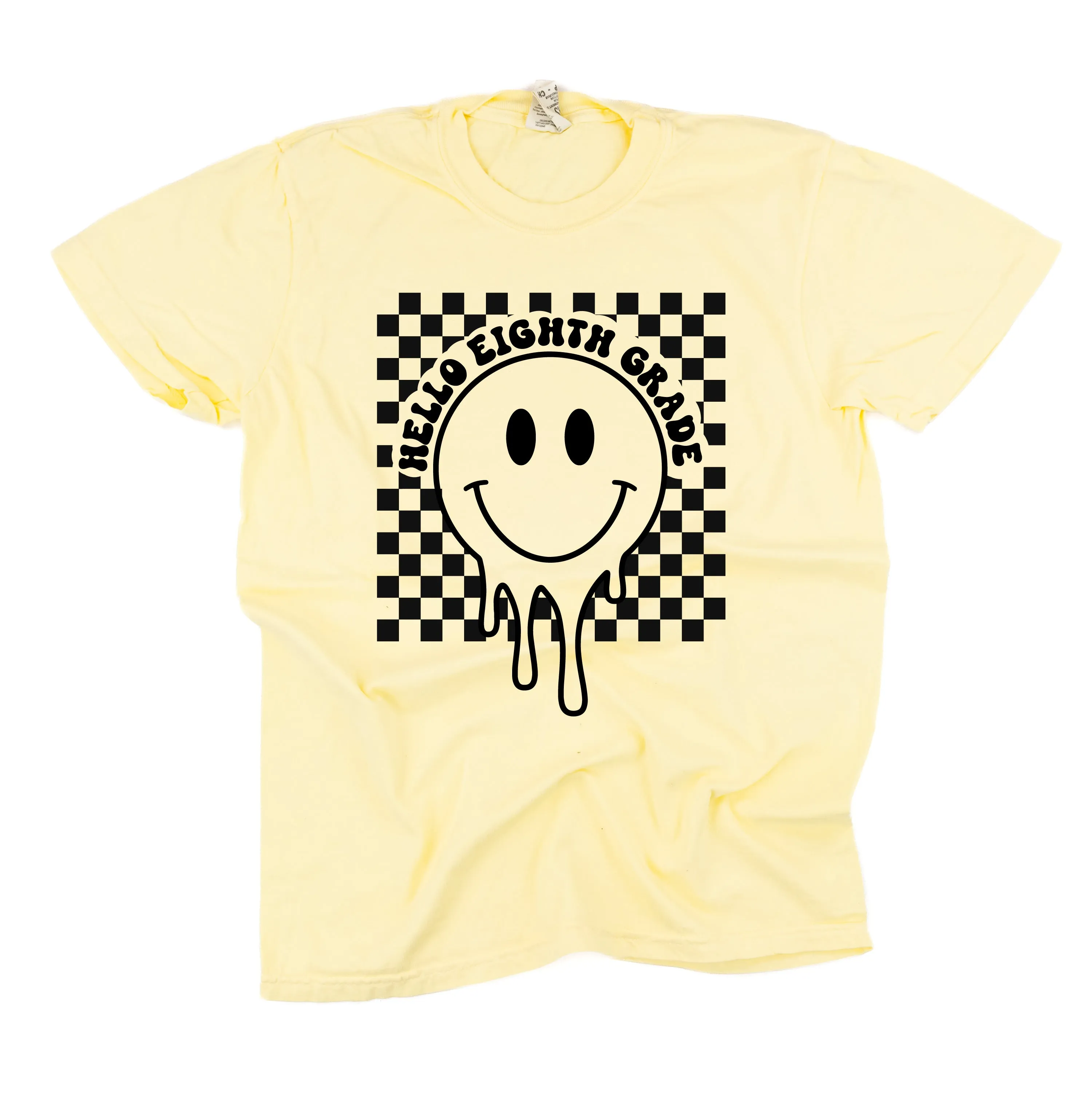 Hello Eighth Grade - Checker Smiley - SHORT SLEEVE COMFORT COLORS TEE