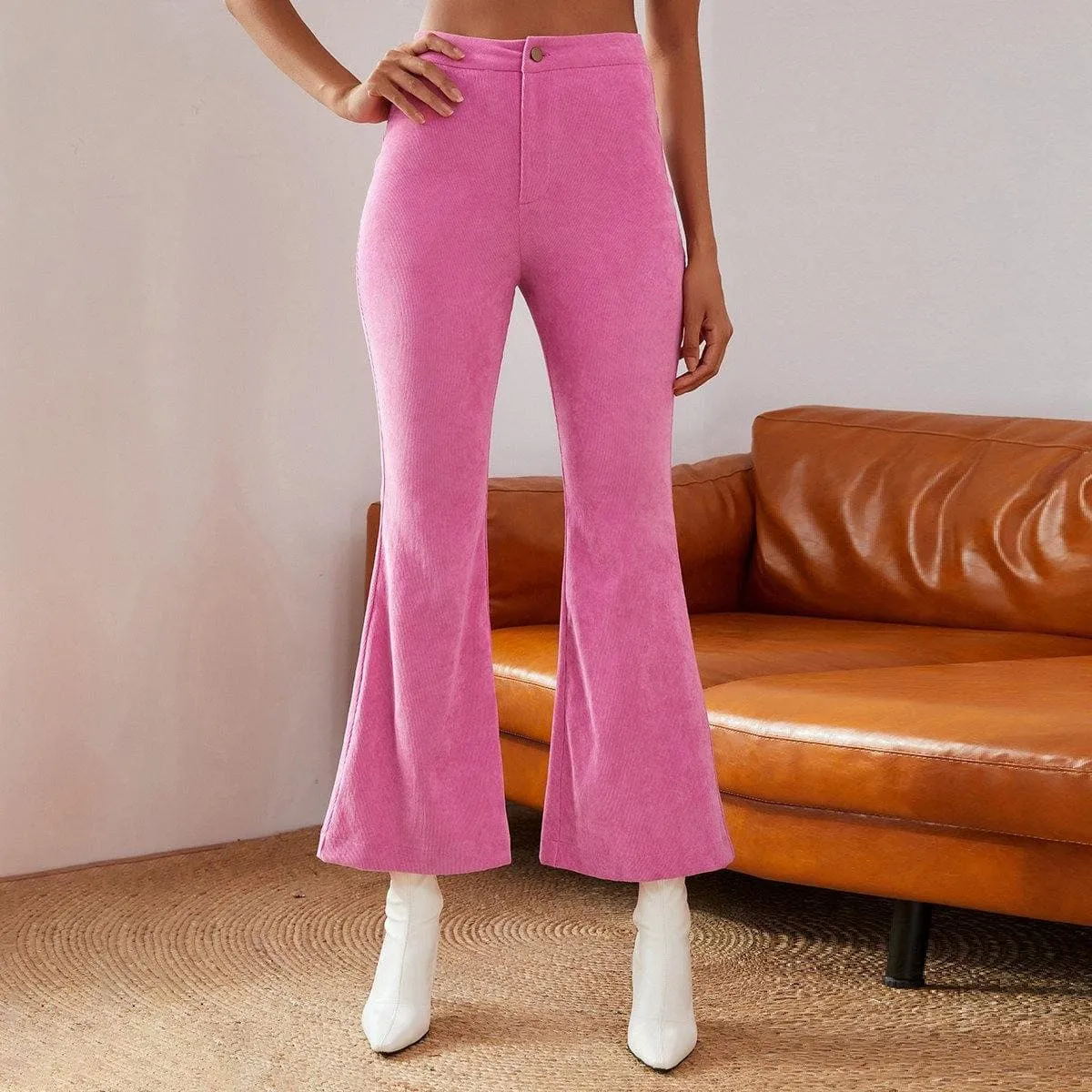 High Waist Flare Leg Cord Pants