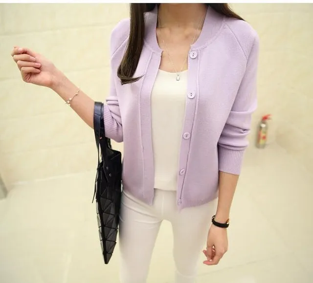 Hot Sale Fashion Casual Women Spring Autumn Cardigan Long Sleeve Short Knitted Cardigan 2016 New Female Sweaters