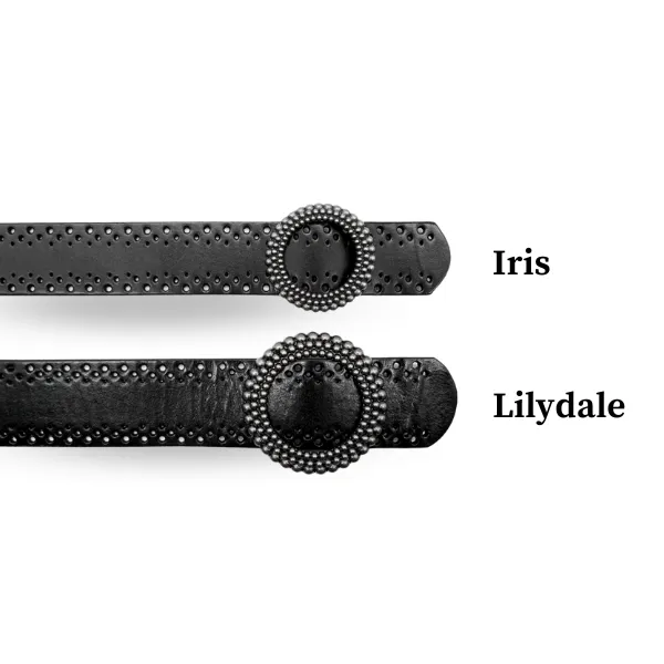 IRIS - Women's Black Genuine Leather Belt with Round Silver buckle