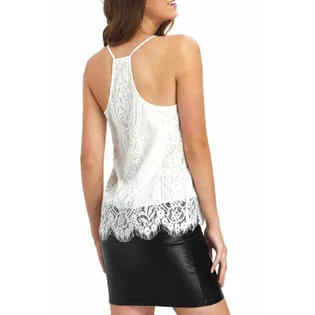 Ketty More Women Deep Neck Decorated Lace Thin Straps Top-KMWSB892