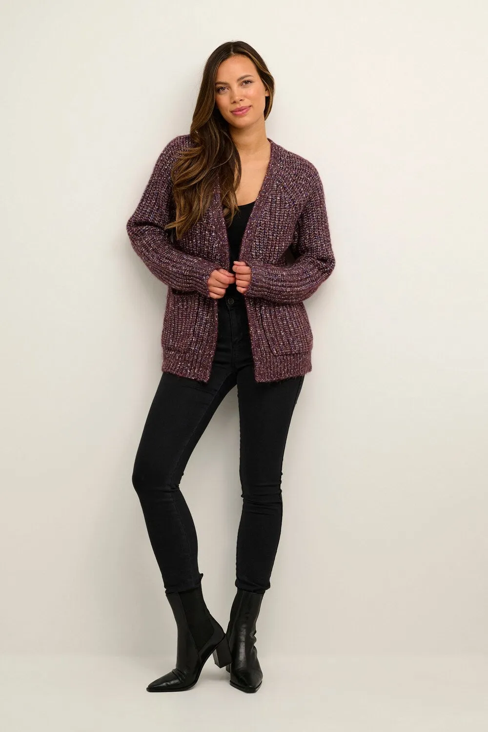 Knitted cardigan Kaffe Belura, burgundy