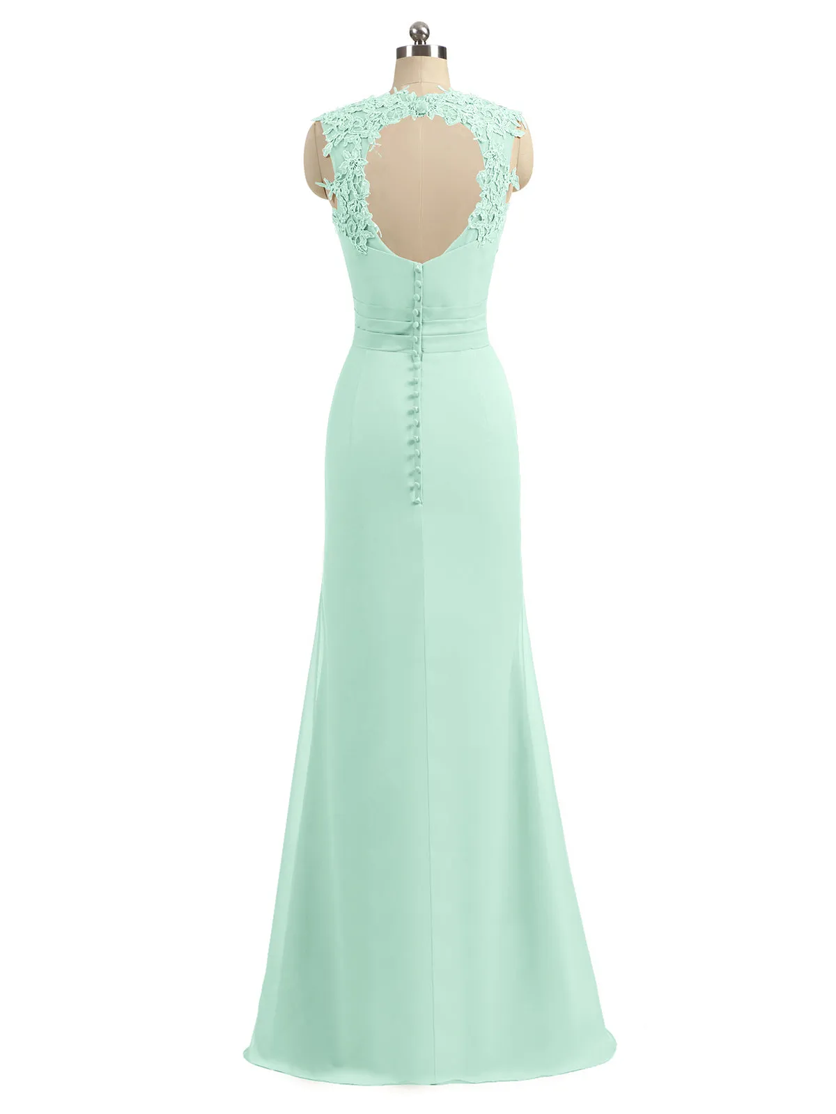 Lace Appliqued Strap Sheath Open Back Dress Mint Green