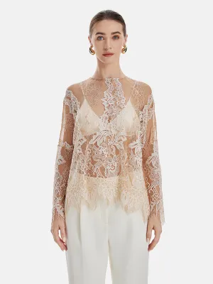 Lace Embroidered Mesh Top