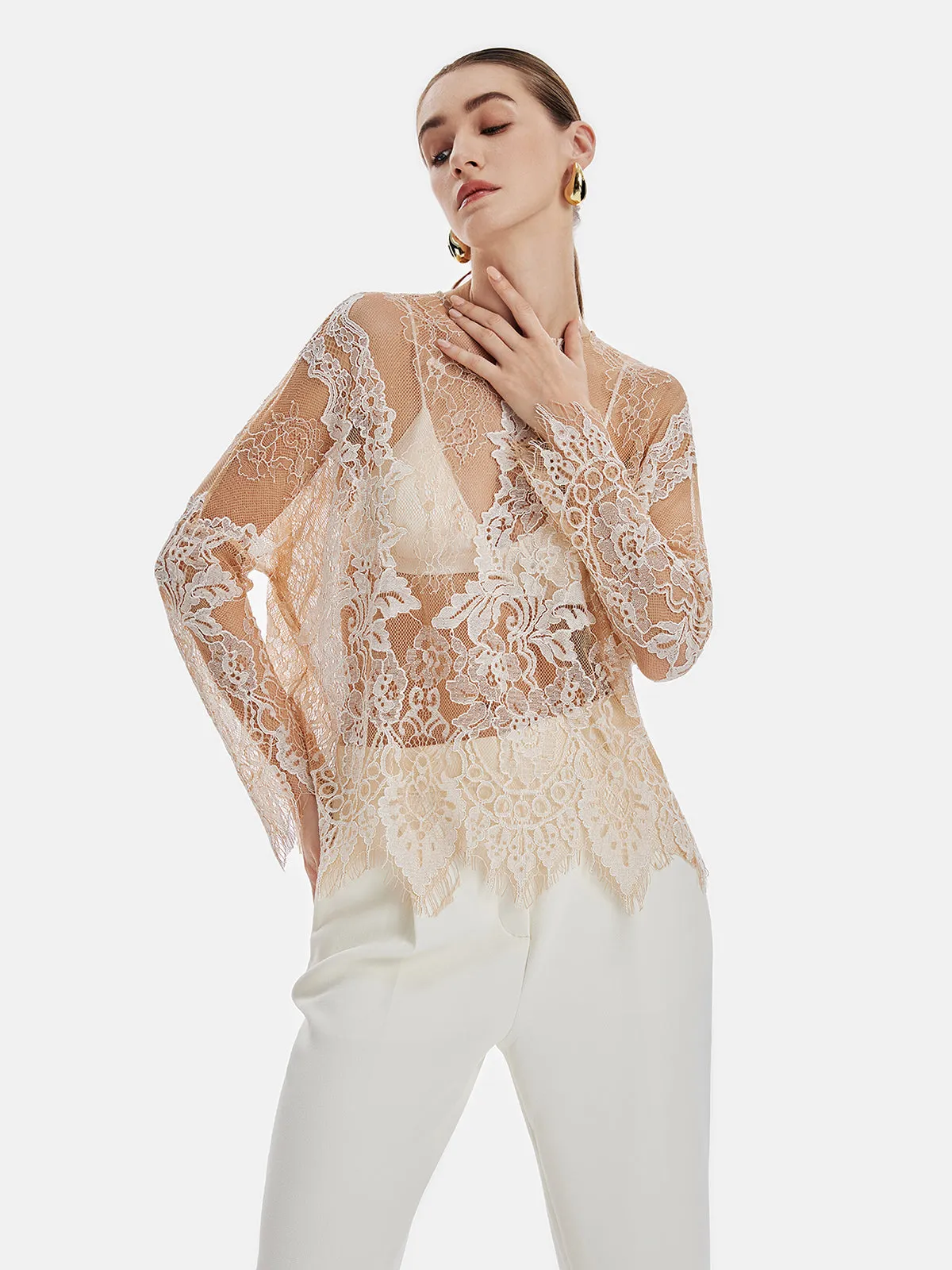 Lace Embroidered Mesh Top