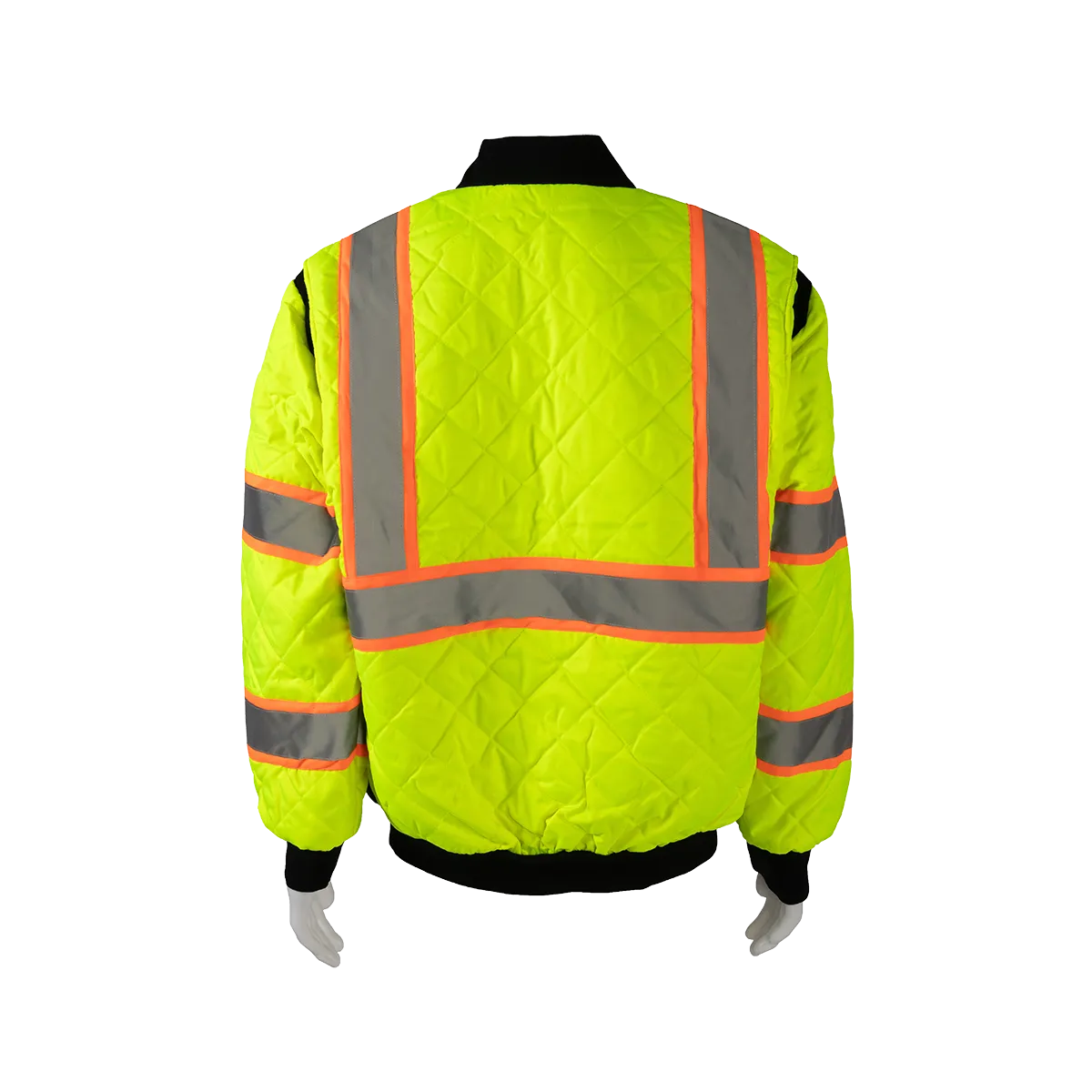 LOCQBJ-C3 ANSI Class 3 High-Vis Lime with Orange Contrast & Black Bottom Ultra Light Warm Down Jacket