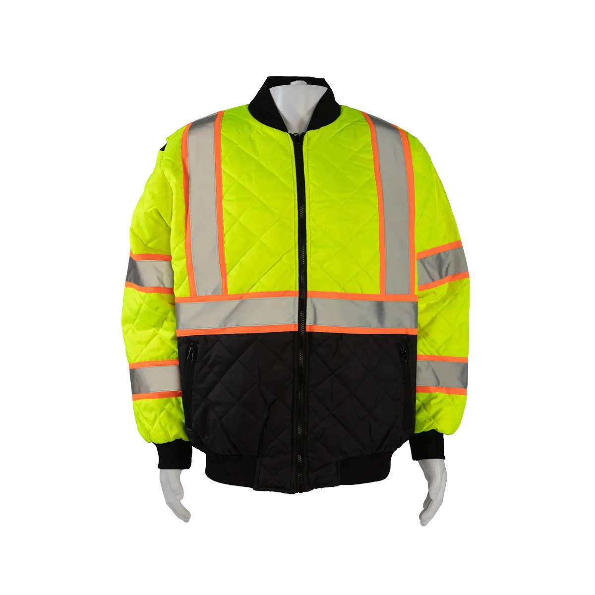 LOCQBJ-C3 ANSI Class 3 High-Vis Lime with Orange Contrast & Black Bottom Ultra Light Warm Down Jacket