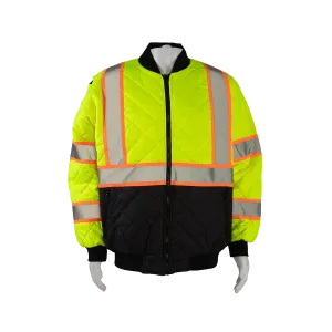 LOCQBJ-C3 ANSI Class 3 High-Vis Lime with Orange Contrast & Black Bottom Ultra Light Warm Down Jacket