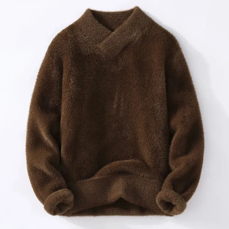 MENGJUN Men's Solid Crew Neck Knitted Sweater