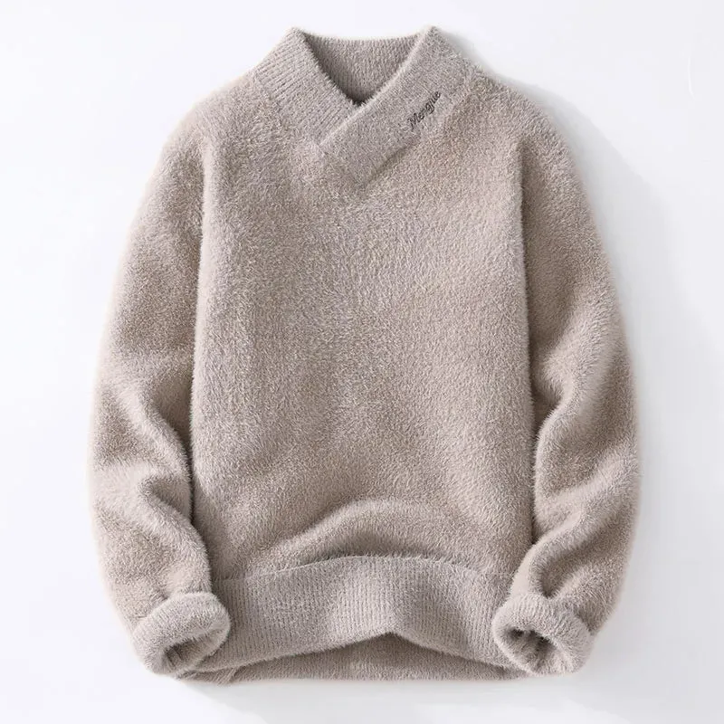 MENGJUN Men's Solid Crew Neck Knitted Sweater