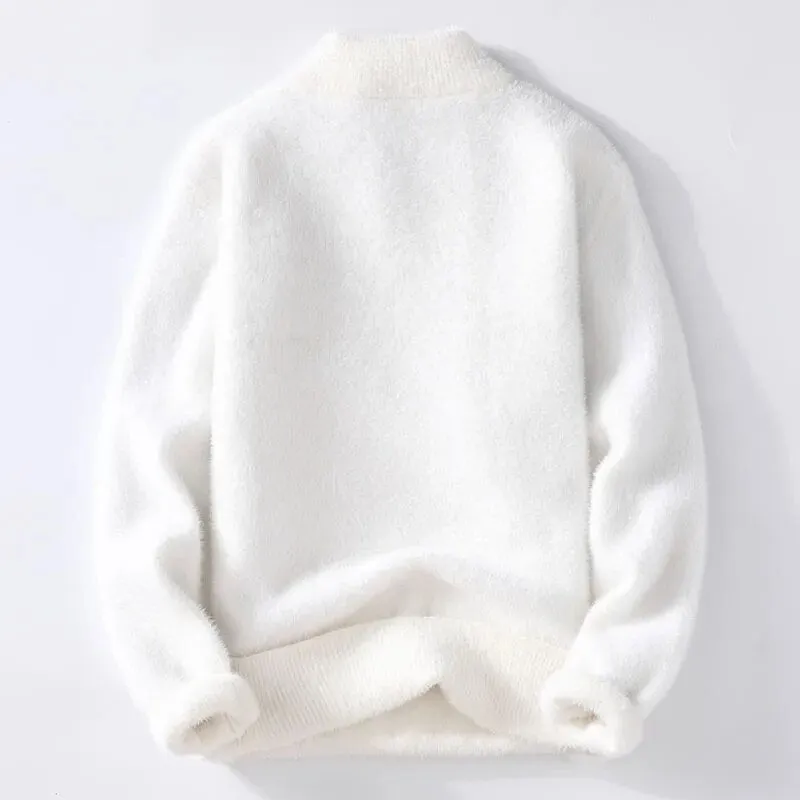 MENGJUN Men's Solid Crew Neck Knitted Sweater