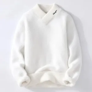 MENGJUN Men's Solid Crew Neck Knitted Sweater