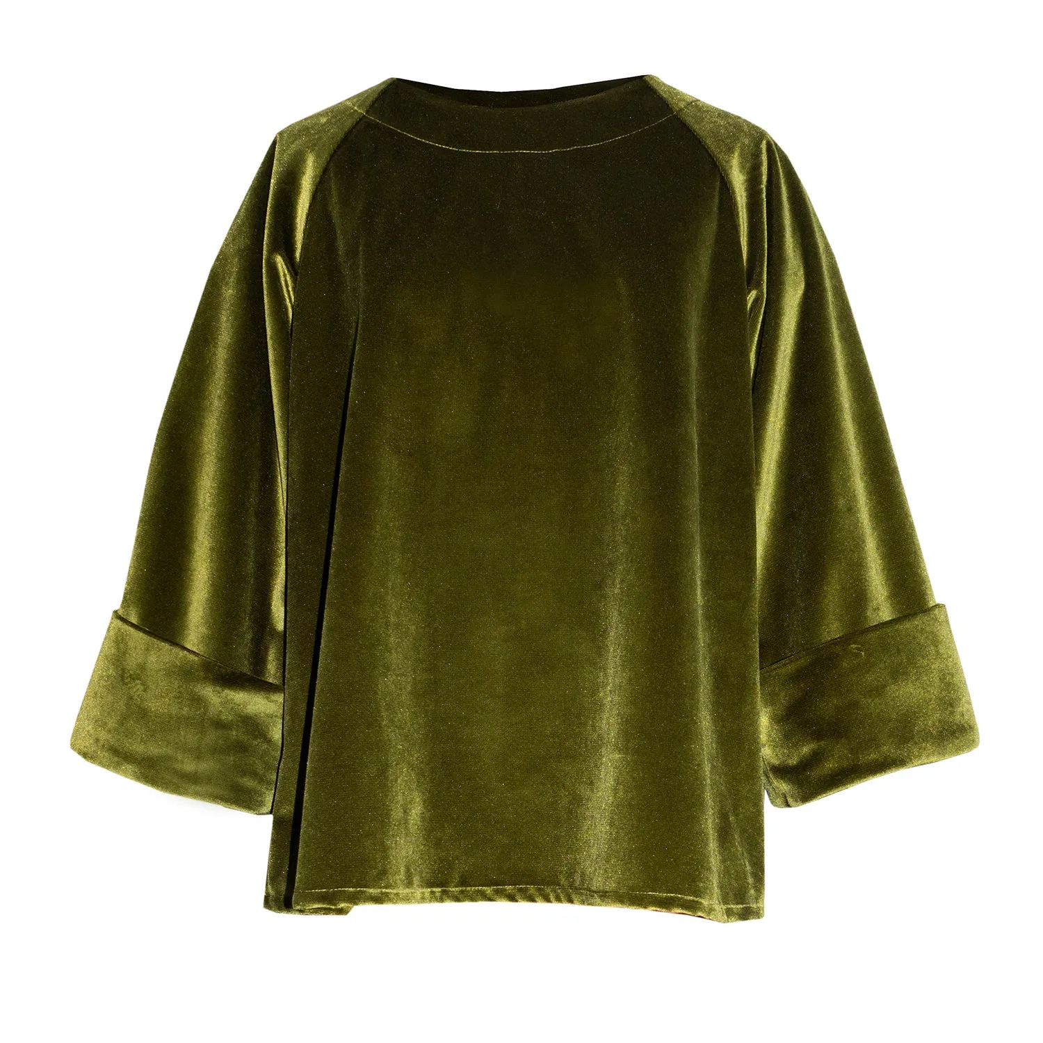 MOSS TOP [ Green Chartreuse Velvet, Large Cropped Cuffs ]