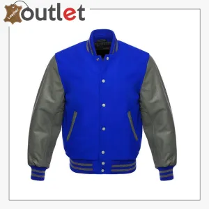 New Varsity Letterman Wool Jacket with Real Leather Sleeves