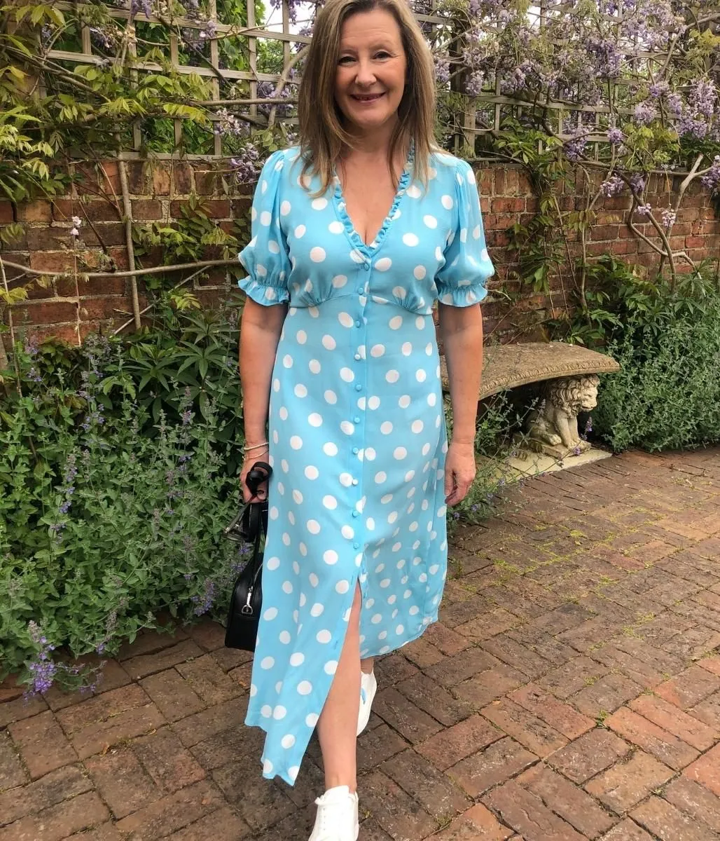 Pale Blue Spot Midaxi Tea Dress