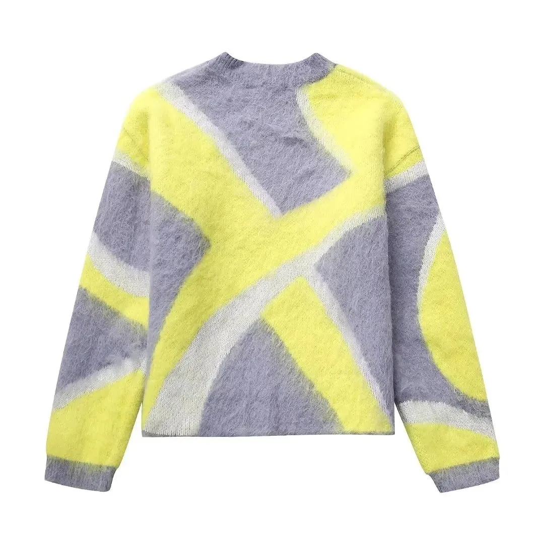 Pre Order:  Yellow Gray Knitted Short Sweater