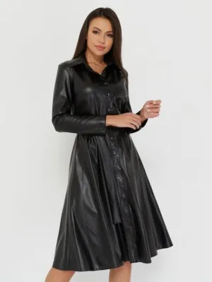 PU leather Long dress with belt