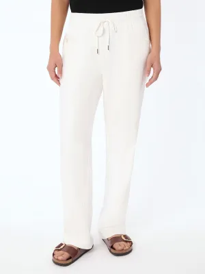 Pull On Drawstring Trouser, Solid Linen Viscose