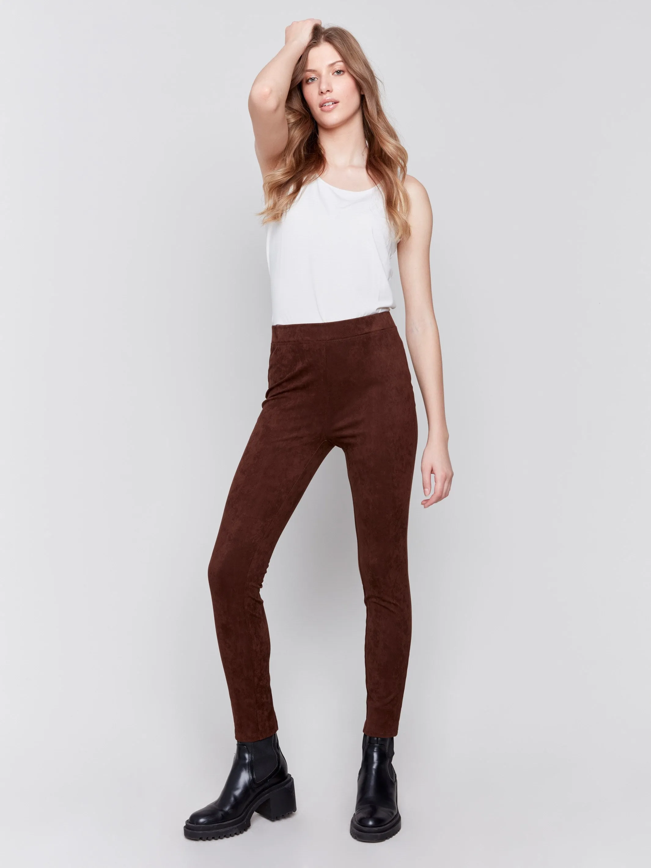 Pull-On Faux Suede Pants - Mocha