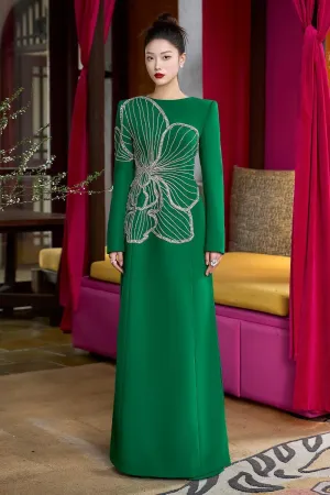 Radiai A-line Long Sleeved Velvet Satin Floor Length Ao Dai