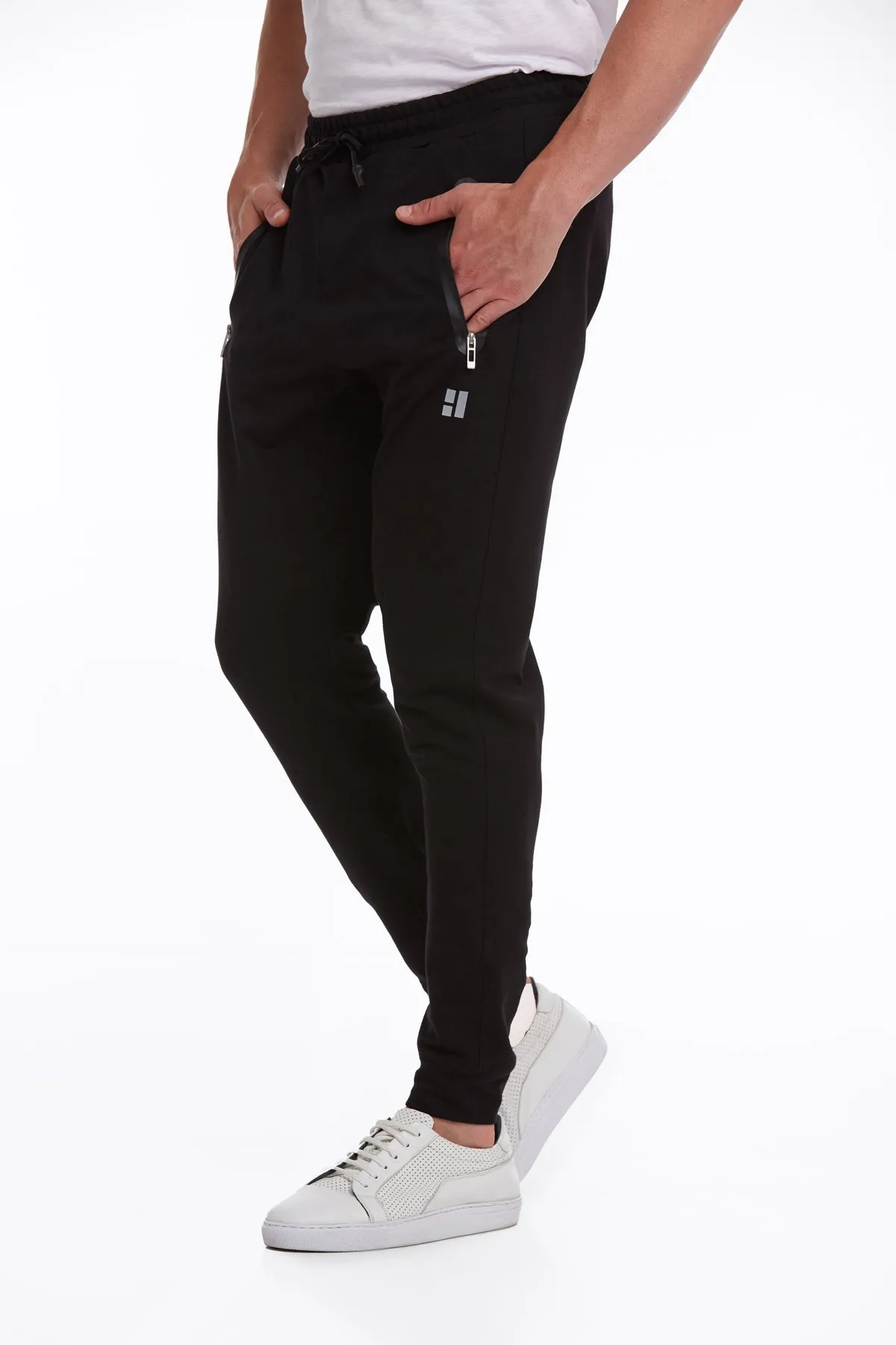 Regular Fit Cotton Blend Black Sweatpants, Black - Gray