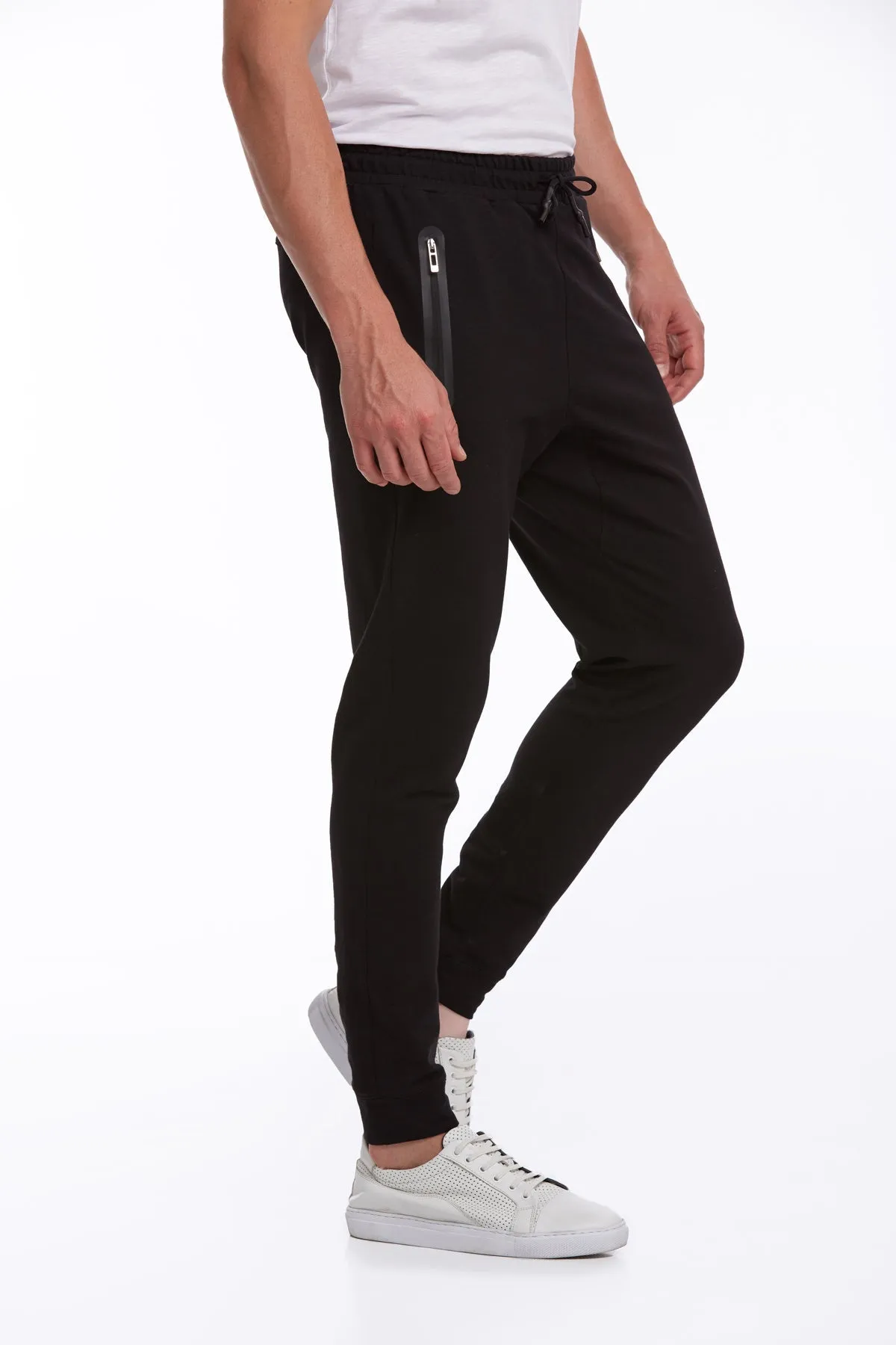 Regular Fit Cotton Blend Black Sweatpants, Black - Gray