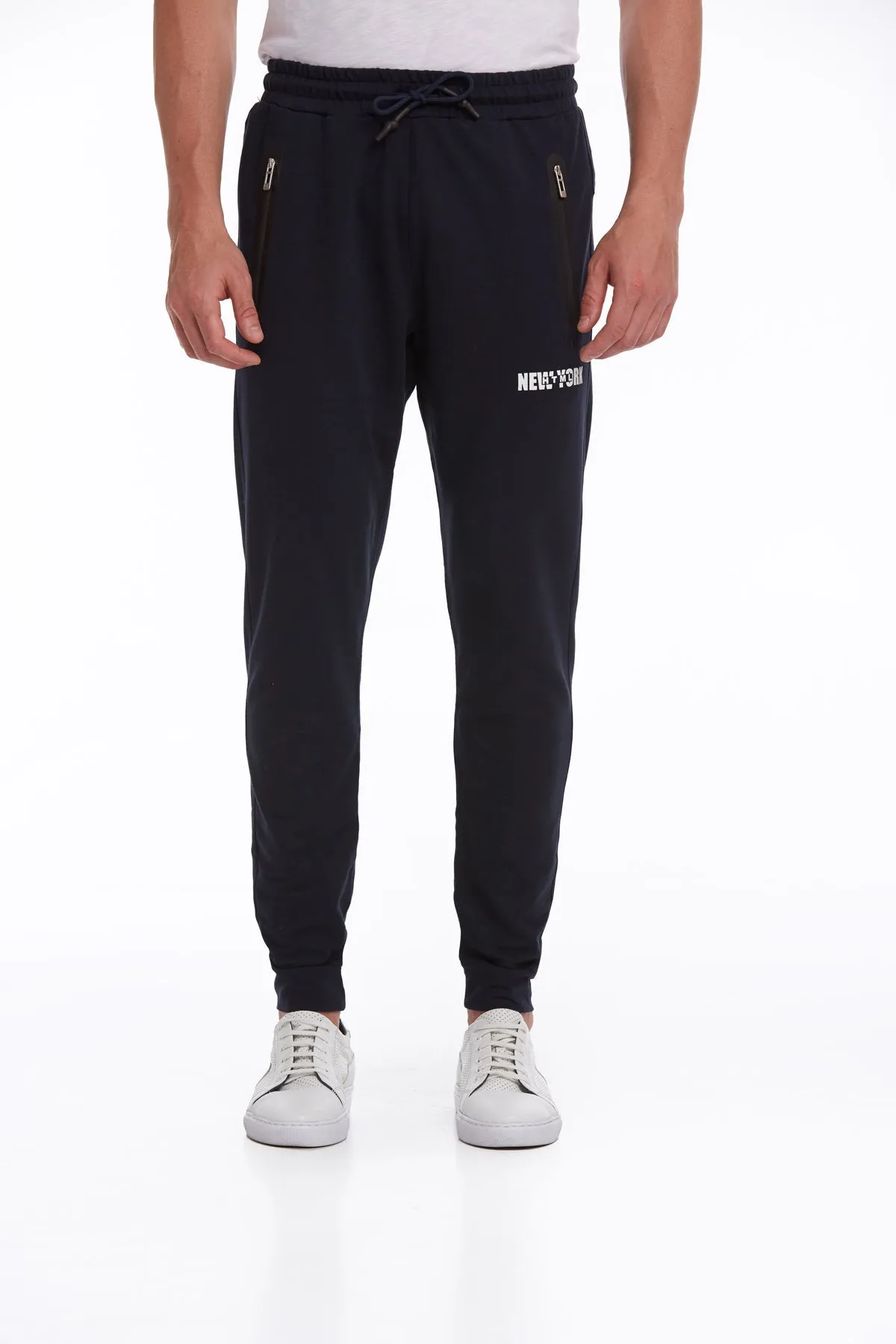 Regular Fit Cotton Blend Navy Sweatpants