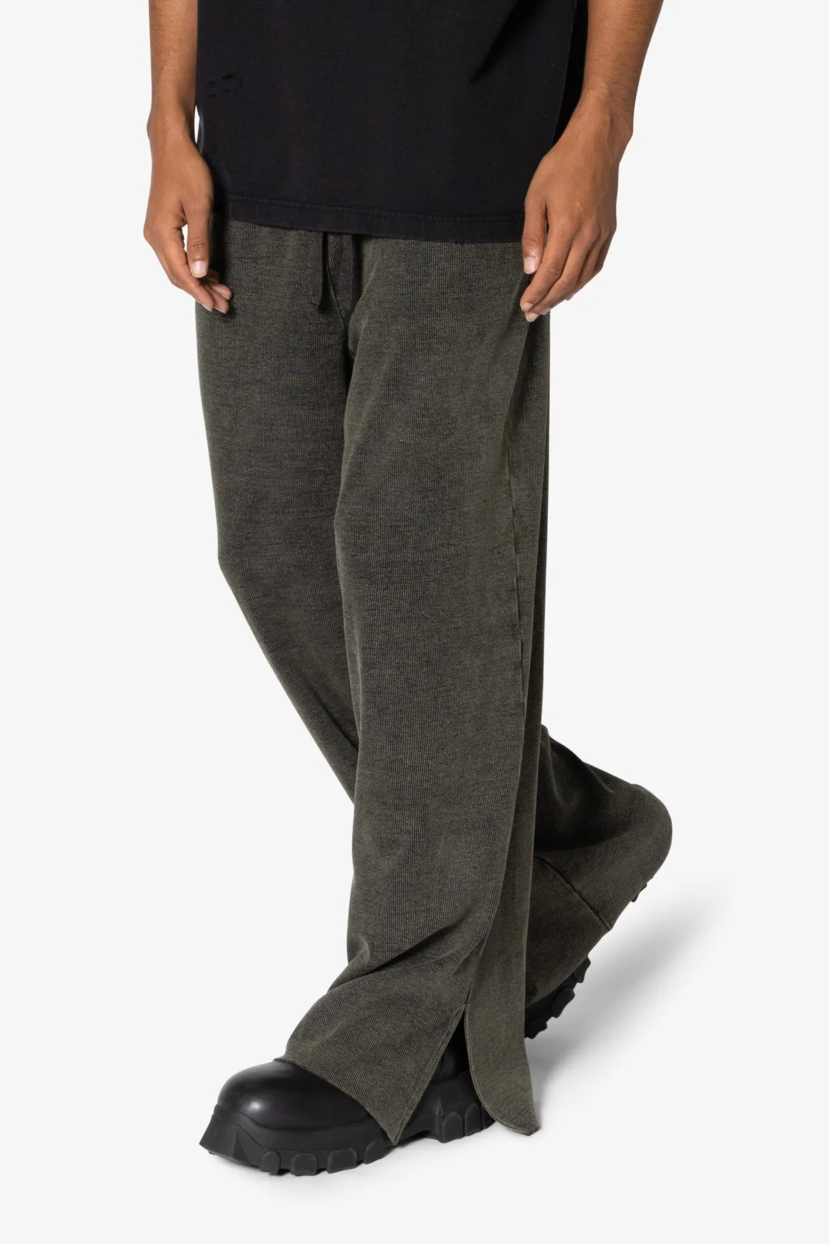 Ribbed Lightweight Washed Sweatpants - Olive