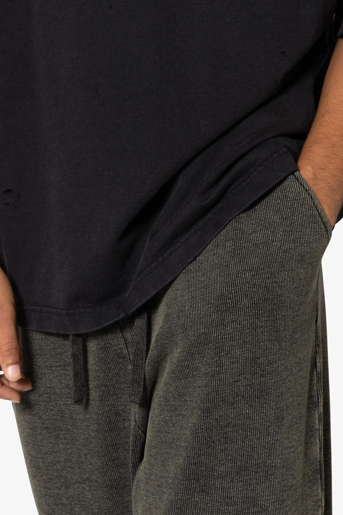 Ribbed Lightweight Washed Sweatpants - Olive