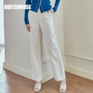 ROEYSHOUSE women's professional cotton linen straight pants female autumn new beige Slim wide leg pants